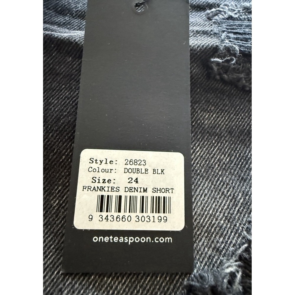 One Teaspoon Bandits Denim Shorts Black Distressed Raw Hem Size 24 NWT - Picture 6 of 8
